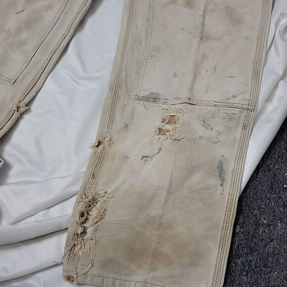 CARHARTT beige tan double front worn in thrashed‎ carpenter work pants 40x36 - Picture 4 of 11